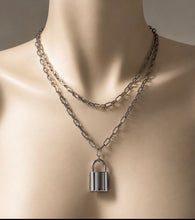 Load image into Gallery viewer, Silver Plated Two Layers Lock Necklace