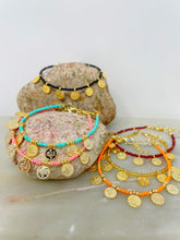 Load image into Gallery viewer, Colourful Beads Gold Plated Coin Chain Bracelet