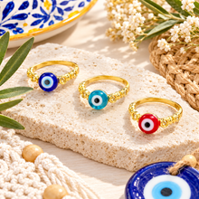 Load image into Gallery viewer, Gold or Silver plated evil eye ring