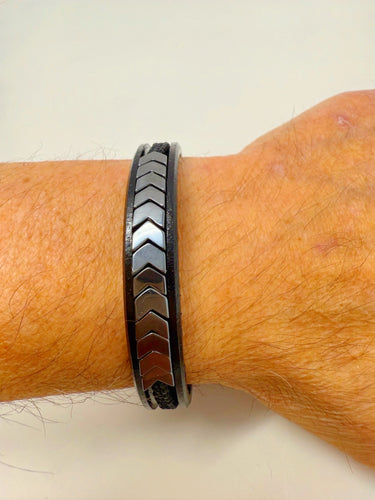 Genuine Leather And Stainless Steel With Magnetic clasp Bracelet