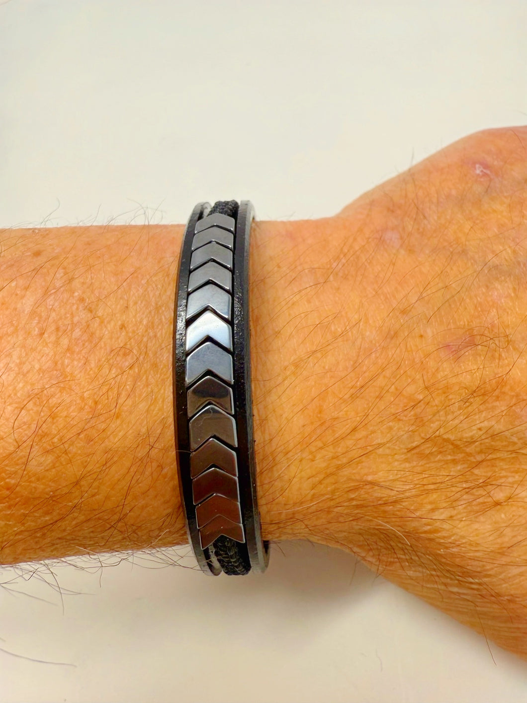 Genuine Leather And Stainless Steel With Magnetic clasp Bracelet