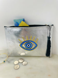 Leather Embroidered Wallet Clutch Makeup Pouch(HELL)