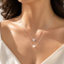 Load image into Gallery viewer, Silver Plated Pearl and Heart Necklace