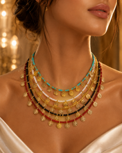 Load image into Gallery viewer, Colourful Beads Gold Plated Coin Necklace(CBGC)