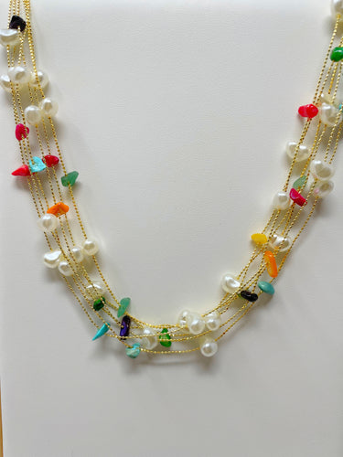 Rainbow Fresh Water Pearls Gold Plated Necklace