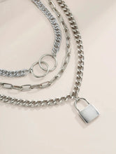Load image into Gallery viewer, Gold or Silver Plated 3 Layers Lock and Rings Necklace