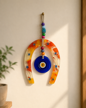 Load image into Gallery viewer, Fusion glass evil eye horseshoe wall hanging.(FGHS)