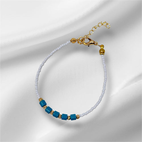 White Seed Beads Turquoise Bracelet (Claudia br)