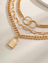 Load image into Gallery viewer, Gold or Silver Plated 3 Layers Lock and Rings Necklace