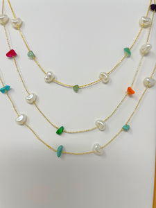 Rainbow Fresh Water Pearls Gold Plated Necklace