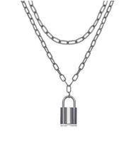 Load image into Gallery viewer, Silver Plated Two Layers Lock Necklace