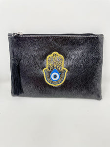 Leather Embroidered Wallet Clutch Makeup Pouch(HELL)