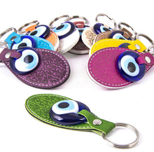 Load image into Gallery viewer, Leather evil eye keychain