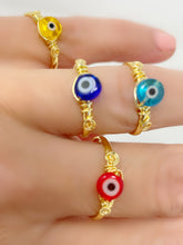 Load image into Gallery viewer, Gold or Silver plated evil eye ring