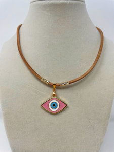 Leather cord Evil Eye Necklace(Kristen nek)