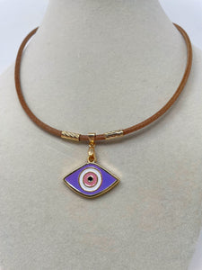 Leather cord Evil Eye Necklace(Kristen nek)