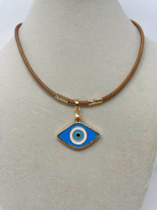 Leather cord Evil Eye Necklace(Kristen nek)