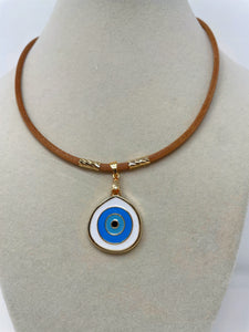 Leather cord Evil Eye Necklace(Kristen nek)