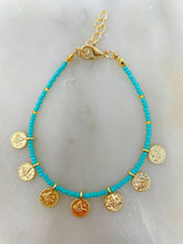 Load image into Gallery viewer, Colourful Beads Gold Plated Coin Chain Bracelet