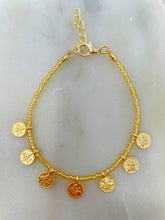 Load image into Gallery viewer, Colourful Beads Gold Plated Coin Chain Bracelet