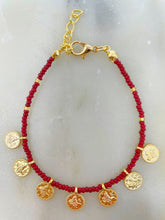 Load image into Gallery viewer, Colourful Beads Gold Plated Coin Chain Bracelet