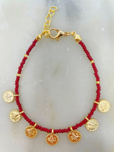 Colourful Beads Gold Plated Coin Chain Bracelet