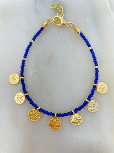 Colourful Beads Gold Plated Coin Chain Bracelet