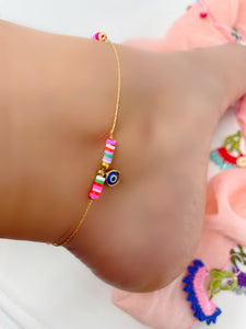 Colourful Beads Evil Eye Anklet