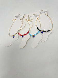 Crystal Beads Evil Eye Anklet