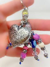 Load image into Gallery viewer, Beaded Silver Heart Keychain