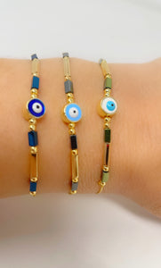 Enamel Evil Eye Two Tone Gold Plated Chain Bracelet