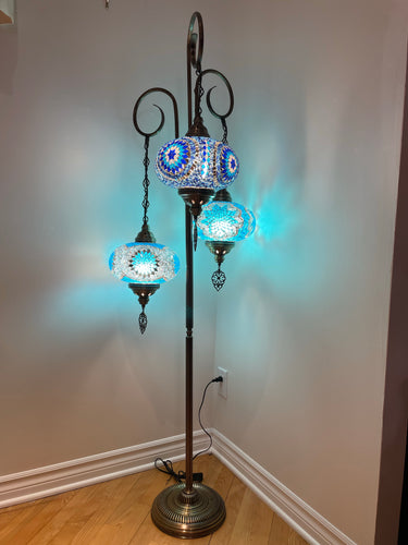 Mosaic floor lamp 3 XL globes Blue