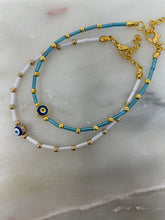 Load image into Gallery viewer, Aqua evil eye bracelet