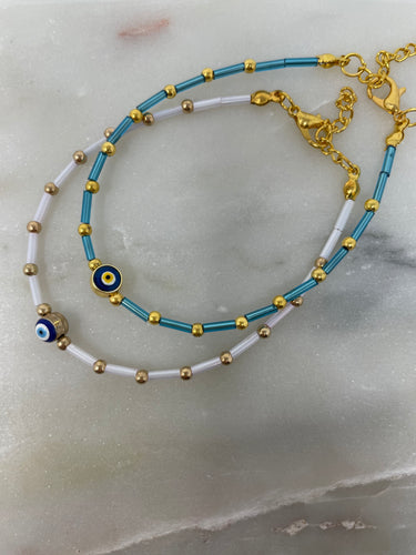 Aqua evil eye bracelet