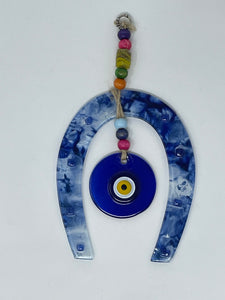 Fusion glass evil eye horseshoe wall hanging.(FGHS)