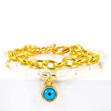 Load image into Gallery viewer, Charm evil eye and pearl bracelet