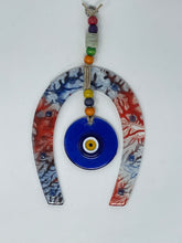 Load image into Gallery viewer, Fusion glass evil eye horseshoe wall hanging.(FGHS)