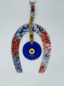 Fusion glass evil eye horseshoe wall hanging.(FGHS)