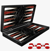 Load image into Gallery viewer, Black marble backgammon set