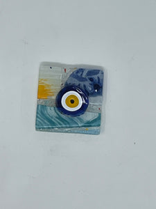 Fusion glass evil eye magnet