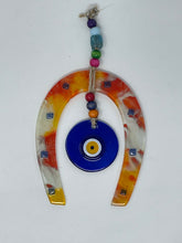 Load image into Gallery viewer, Fusion glass evil eye horseshoe wall hanging.(FGHS)