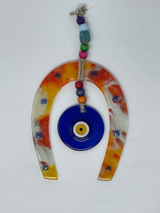 Fusion glass evil eye horseshoe wall hanging.(FGHS)